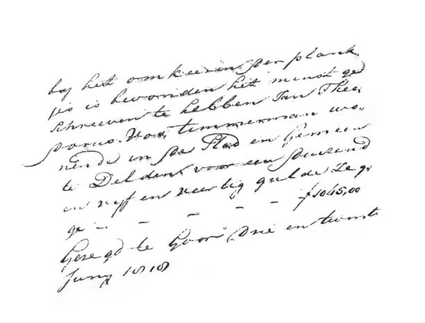 Oude handgeschreven notitie in sierlijk cursief op wit papier.